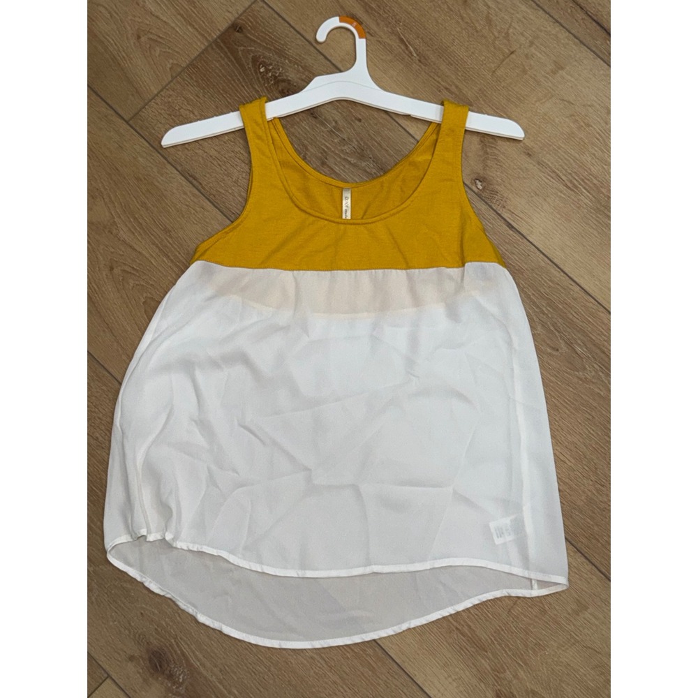 DNA Couture Womens Mustard Yellow White Colorblock Chiffon Tank Top Small